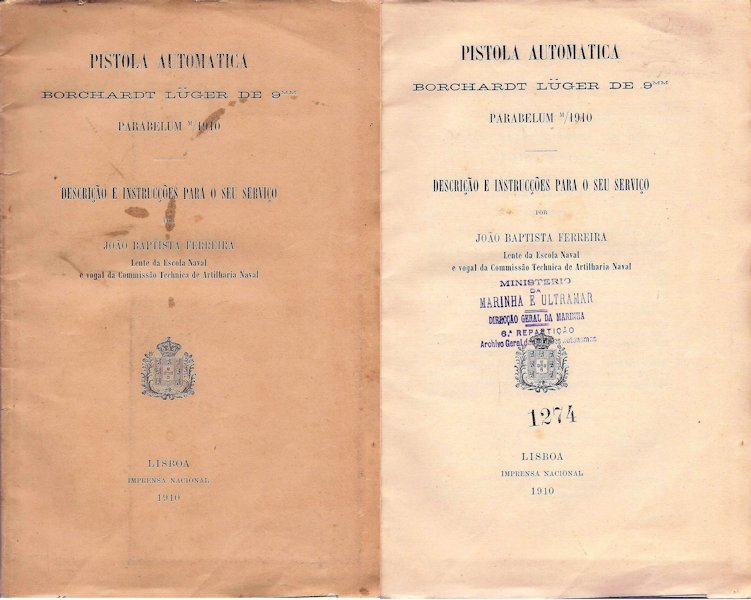 Cover of 1910 Borchardt-Luger Portuguese Navy Luger manual